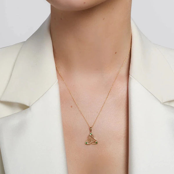 14k Gold Diamond Emerald Trinity Knot Necklace