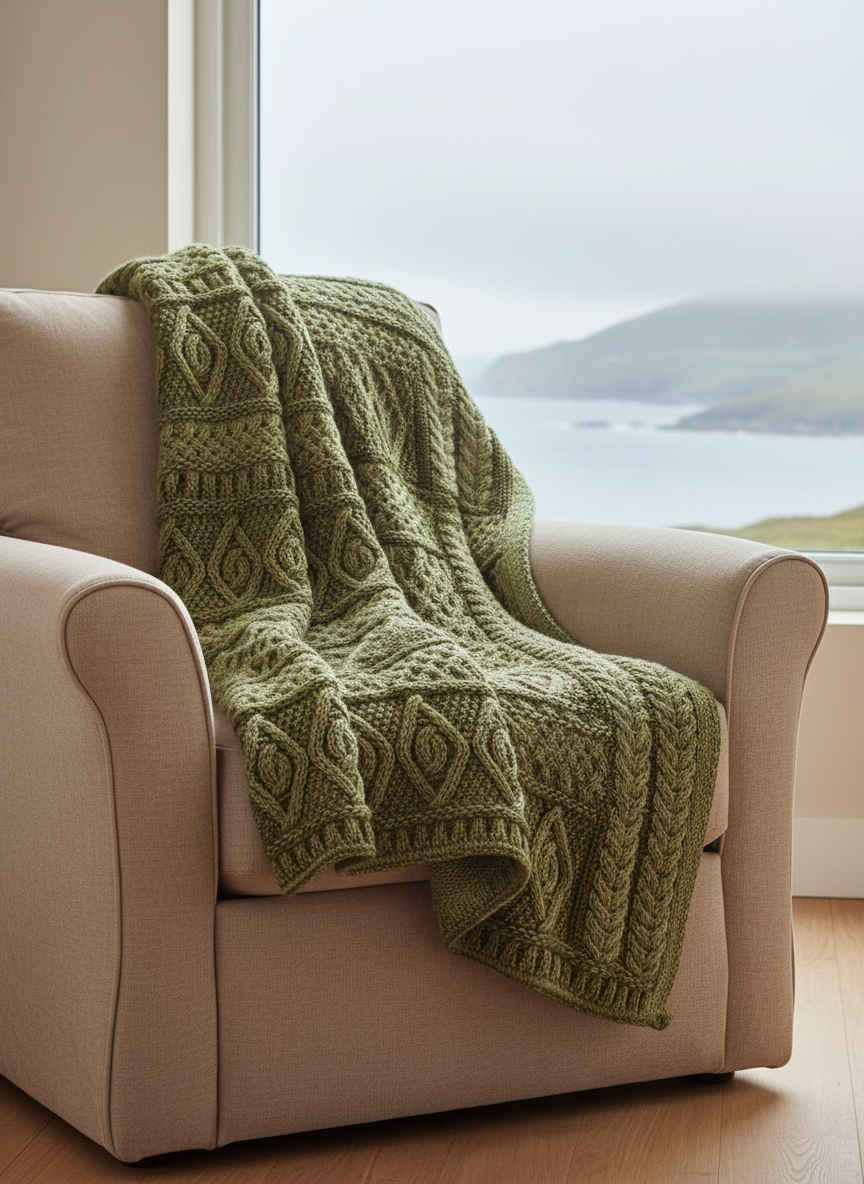 Two Tone Aran Plated Throw | Green