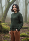 Unisex Aran Crew Neck Merino Wool Sweater | Green