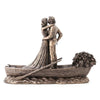Statue of a couple in a boat with a white background