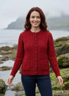 Women's Aran Merino Wool Cardigan | Traditional Honeycomb Knit | Red