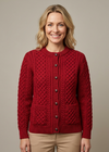 Women's Aran Merino Wool Cardigan | Traditional Honeycomb Knit | Red