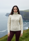 White Aran Turtleneck Sweater on Irish Coast