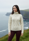 Aran Natural Turtleneck Sweater | 100% Merino Wool | Traditional Irish Cable Knit