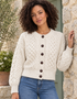 Ladies Merino Cropped Classic Aran Cardigan | White