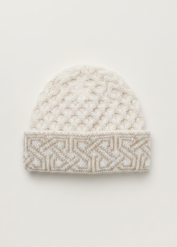 Aran Celtic Design Wool Hat - Natural