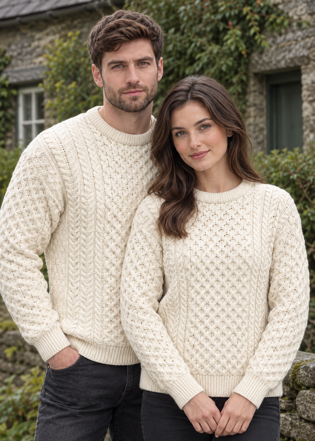 Aran Kildare Merino Wool Unisex Sweater | 100% Irish Wool | Natural