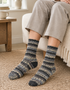 Men's Soft Merino Wool Fair Isle Socks  | Grey Charcoal Ecru