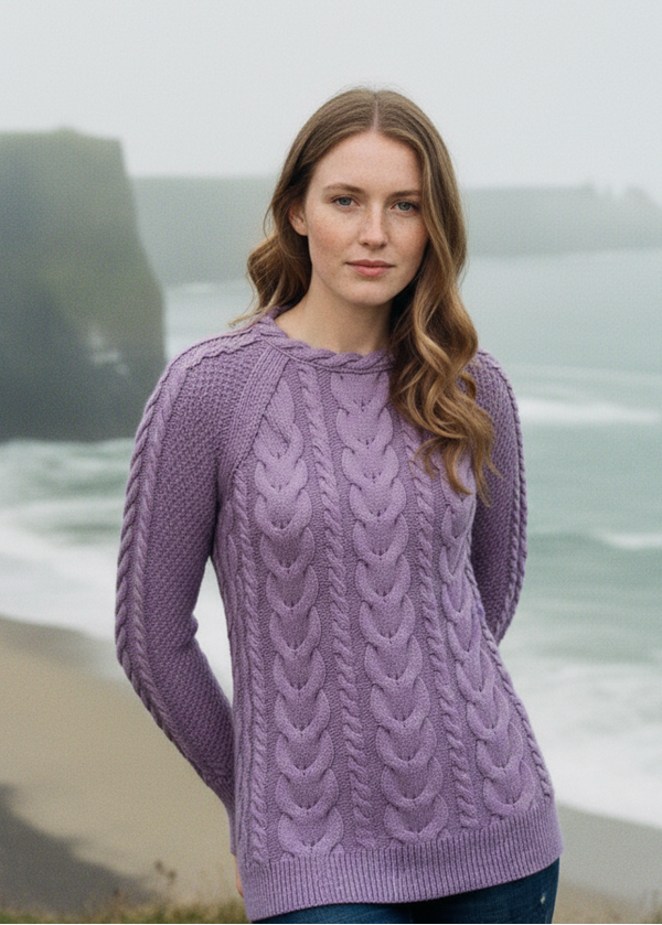 Aran Crew Neck Cashmere Sweater | Lavender