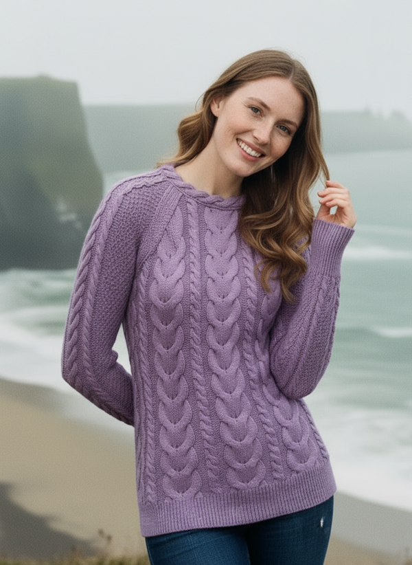 Aran Crew Neck Cashmere Sweater | Lavender