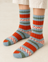 Soft Merino Wool Fair Isle Socks  | Orange Grey Green