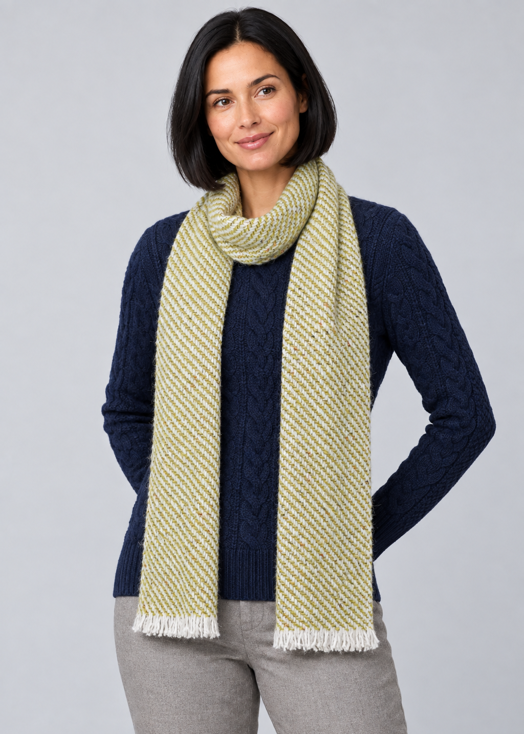Mucros Aran Scarf | Merino Wool Alpaca Scarf | Lime Mix