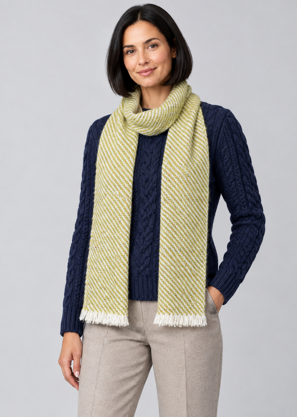 Mucros Aran Scarf | Merino Wool Alpaca Scarf | Lime Mix