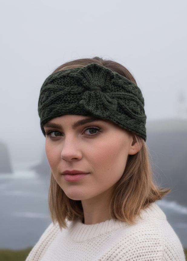 Aran Knitted Head Band | Green