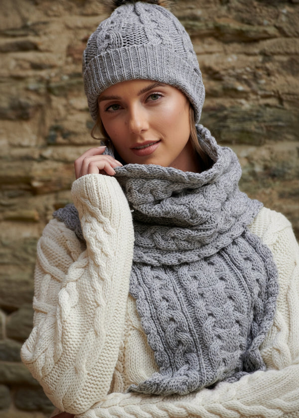 Chunky Cable Knit Aran Scarf | Grey