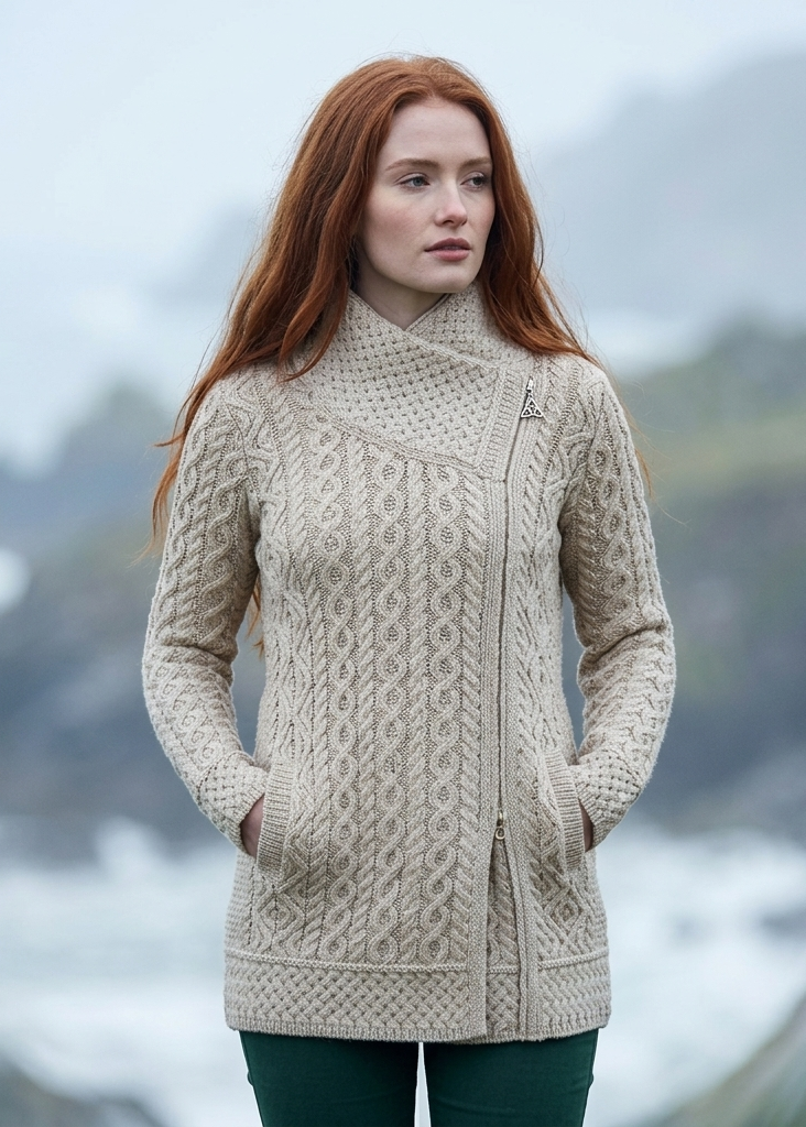 Aran Athenry Merino Wool Asymmetric Coat | Oatmeal