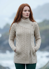 Aran Athenry Merino Wool Asymmetric Coat | Oatmeal