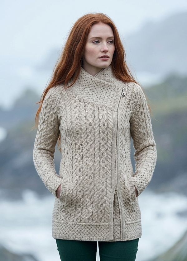 Aran Athenry Merino Wool Asymmetric Coat | Oatmeal