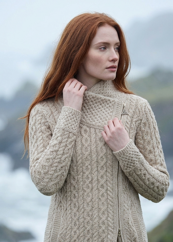 Aran Athenry Merino Wool Asymmetric Coat | Oatmeal