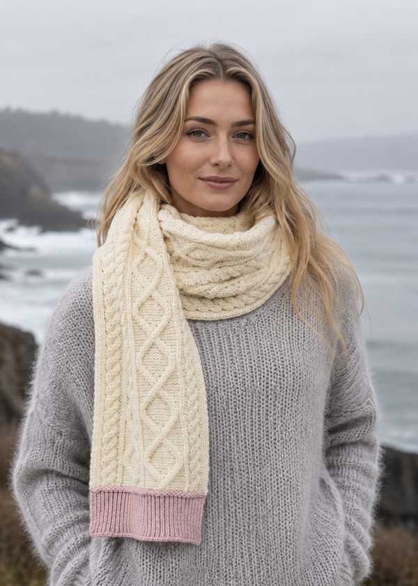 Two Tone Aran Scarf | Mermaid & Natural