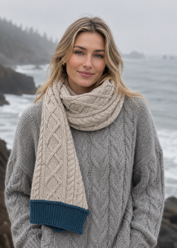 Two Tone Aran Scarf | Oatmeal & Mallard