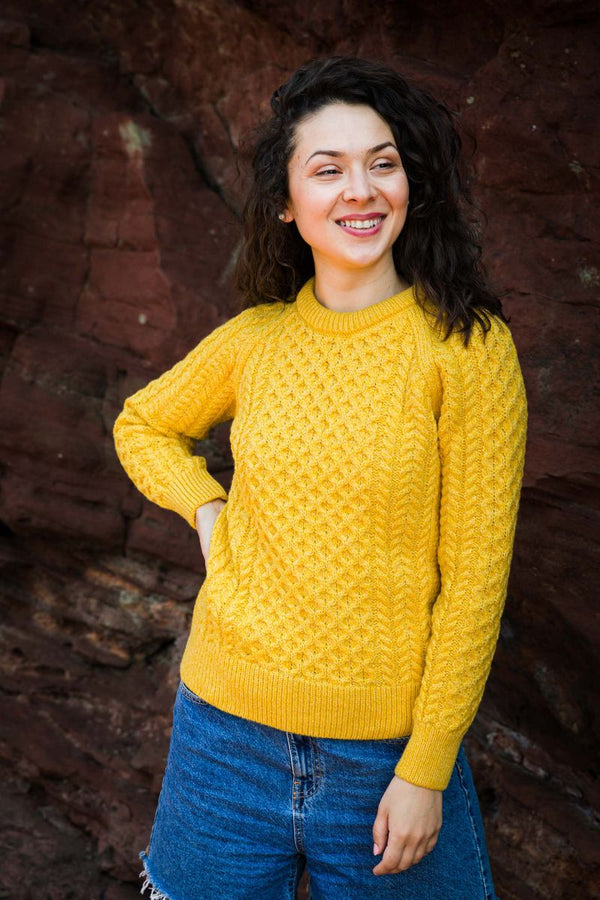 Ladies Slim-Fit Aran Sweater | Yellow