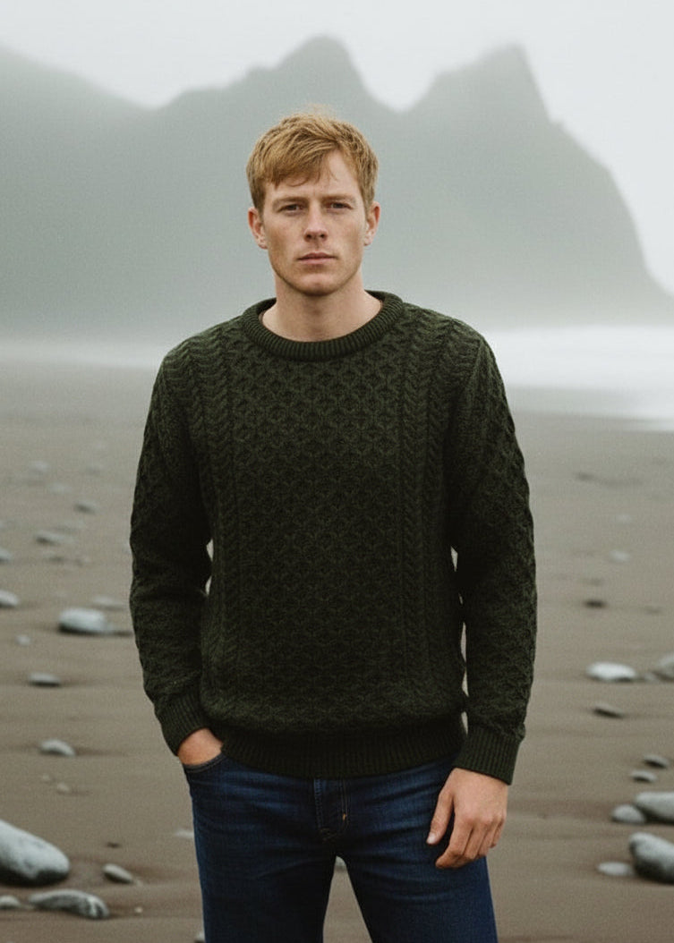 Aran Green Kildare Merino Crew Neck Sweater