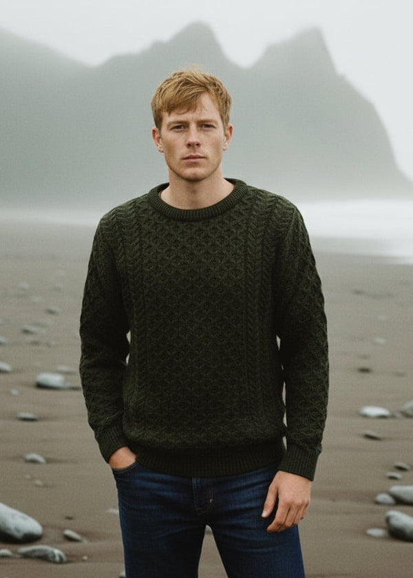Aran Green Kildare Merino Crew Neck Sweater