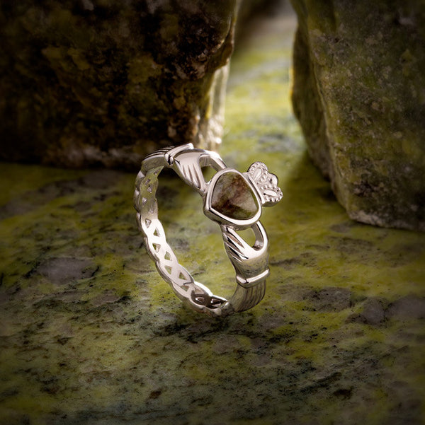 Silver Connemara Marble Claddagh Weave Ring