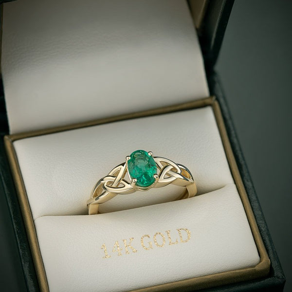 14k Gold Emerald Trinity Ring