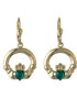 Gold Plated Green Crystal Claddagh Earrings