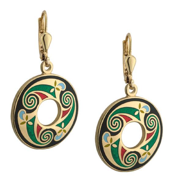 Gold Plated Black Celtic Round Earrings
