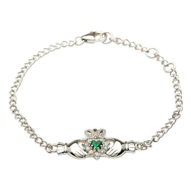 Silver Claddagh Green Bracelet