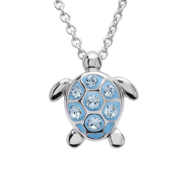 Sea Turtle Necklace With Aqua Swarovski® Crystals