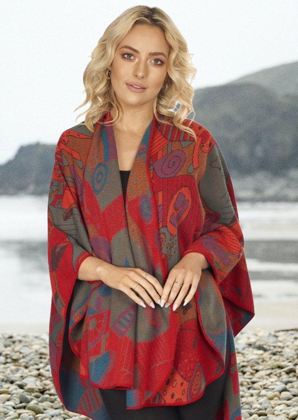 Jimmy Hourihan Shawl With 'Picasso' Inspired Motif Red