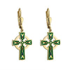 Gold Plated Green Cross Earrings