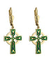 Gold Plated Green Cross Earrings