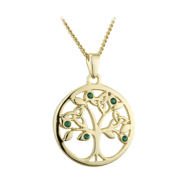 Gold Green Crystal Tree Of Life Pendant