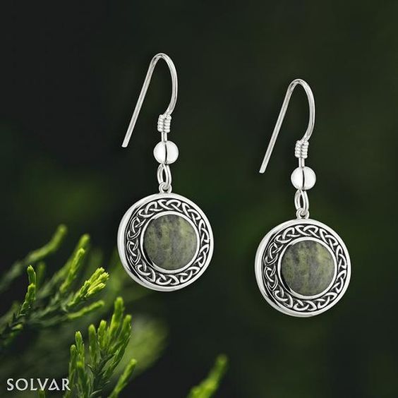 Silver Connemara Marble Round Celtic Drop Earrings
