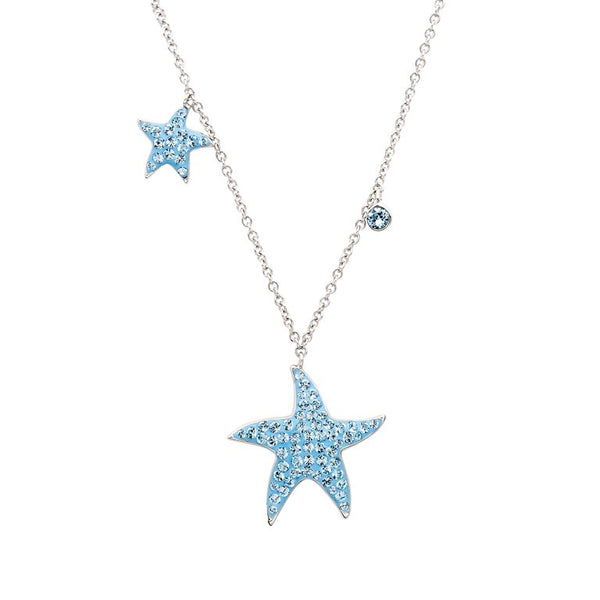 Mom And Baby Starfish Necklace with Aqua Swarovski® Crystals