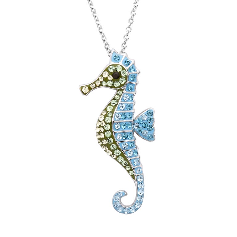 Seahorse Necklace with Aqua Swarovski® Crystals