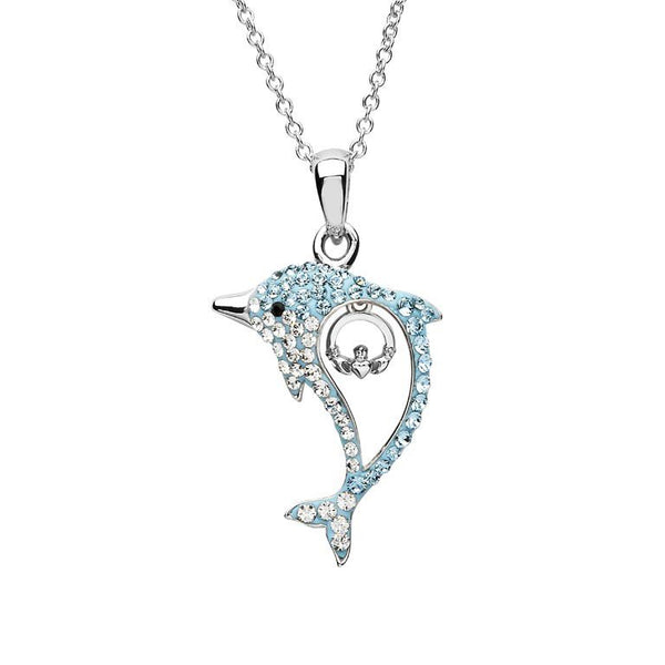 Aqua Claddagh Dolphin Necklace with Swarovski® Crystals