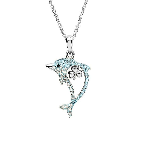 Aqua Shamrock Dolphin Necklace with Swarovski® Crystals