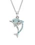 Aqua Shamrock Dolphin Necklace with Swarovski Crystals