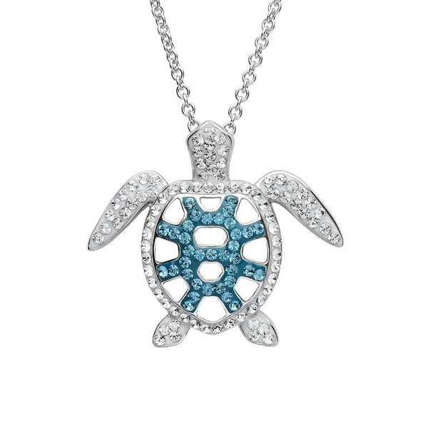 Filigree Turtle Pendant With Teal Swarovski® Crystals