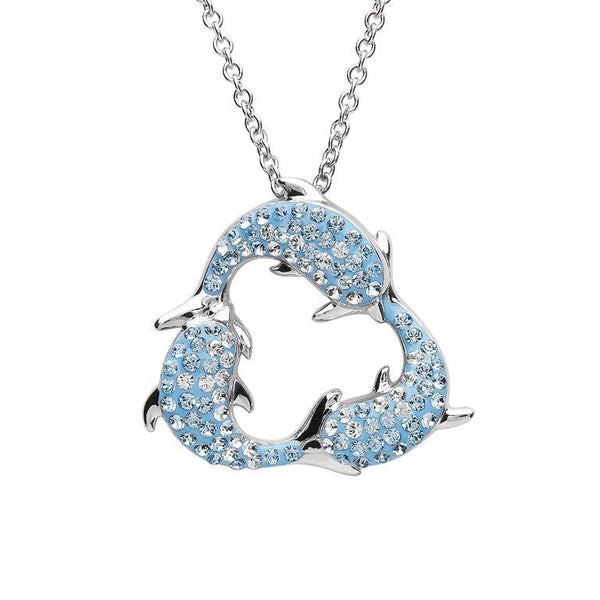 Three Dolphins Necklace in Aqua Swarovski® Crystals