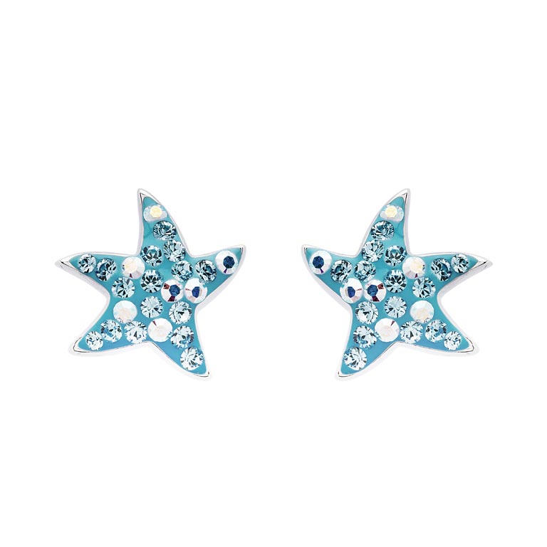 Dancing Starfish Stud Earrings with Aqua Swarovski® Crystals