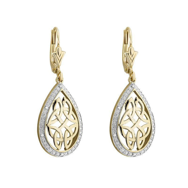 Solvar 10K Gold Diamond Oval Celtic Drop Earrings