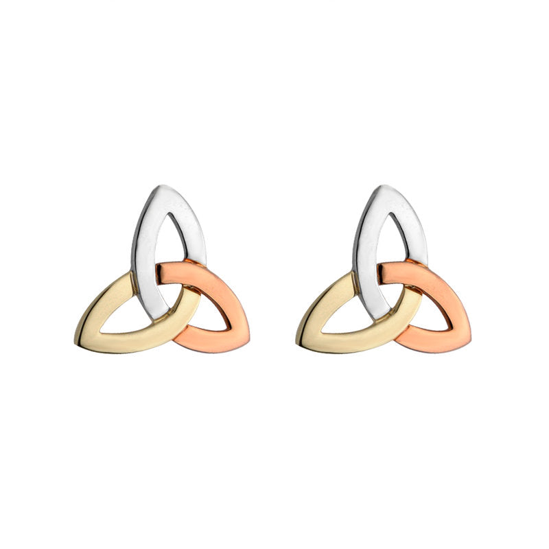 14k 3 Colour Gold Trinity Knot Earrings - Skellig Gift Store