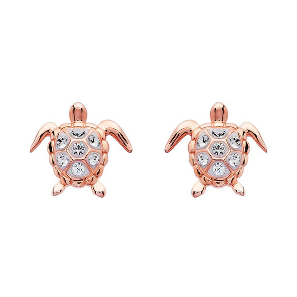 Rose Gold Stud Earrings with Aqua Swarovski® Crystals